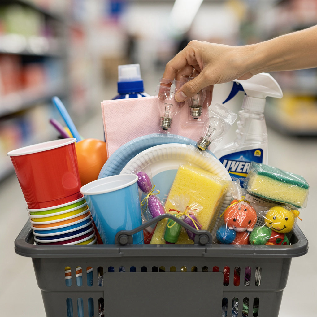 V-OUTLET San Diego product categories including party supplies, cleaning products, snacks, and home goods all for 99 cents or less